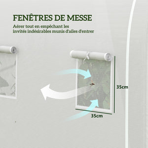 Serre de jardin 6 m² 3 x 2 m avec 1 porte + 2 parois latérales zippées enroulables, 6 fenêtres, acier galvanisé PE haute densité 140 g/m² Anti-UV blanc
