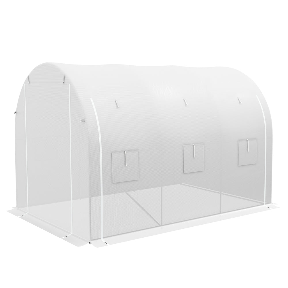 Serre de jardin 6 m² 3 x 2 m avec 1 porte + 2 parois latérales zippées enroulables, 6 fenêtres, acier galvanisé PE haute densité 140 g/m² Anti-UV blanc