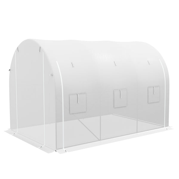 Serre de jardin 6 m² 3 x 2 m avec 1 porte + 2 parois latérales zippées enroulables, 6 fenêtres, acier galvanisé PE haute densité 140 g/m² Anti-UV blanc
