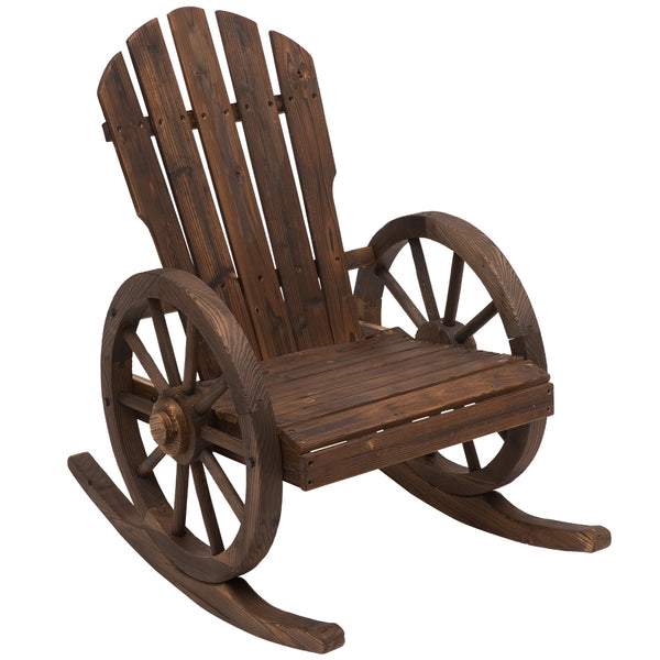 Fauteuil de Jardin Adirondack à Bascule Rocking Chair Style Rustique Chic accoudoirs Roues Charette Bois Sapin traité carbonisation