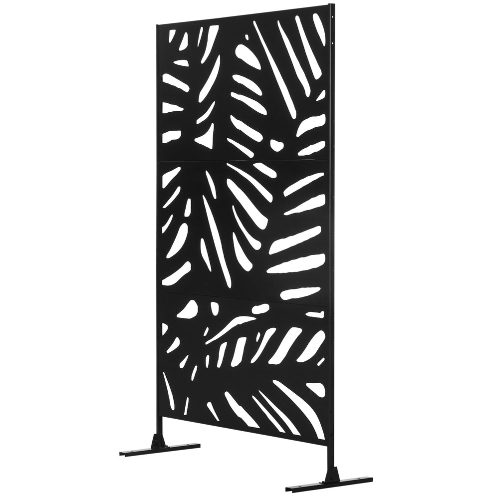 Panneau brise vue décoratif extérieur noir à motif végétal en métal - 122 x 45 x 198 cm
