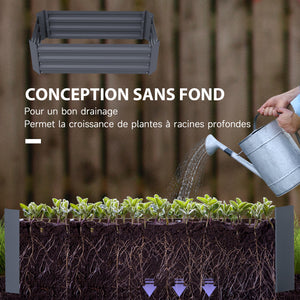 Lot de 2 carré potager de jardin dim. 100L x 50l x 30H cm - tôle d'acier ondulée gris