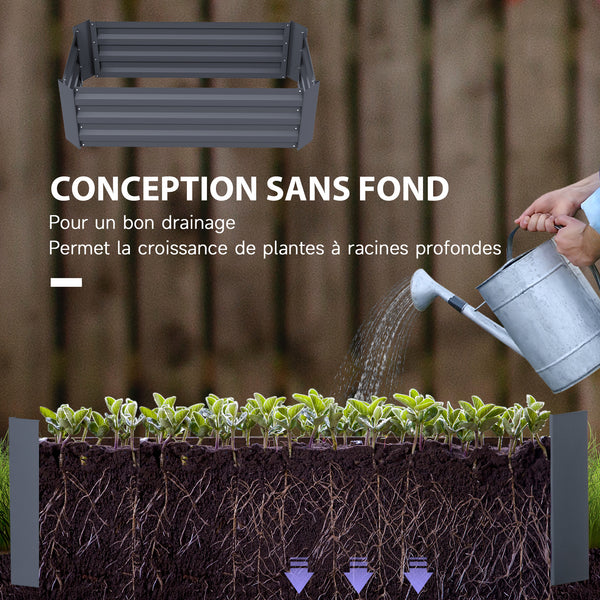 Lot de 2 carré potager de jardin dim. 100L x 50l x 30H cm - tôle d'acier ondulée gris