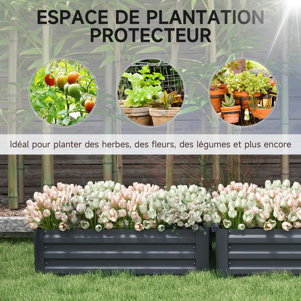 Lot de 2 carré potager de jardin dim. 100L x 50l x 30H cm - tôle d'acier ondulée gris
