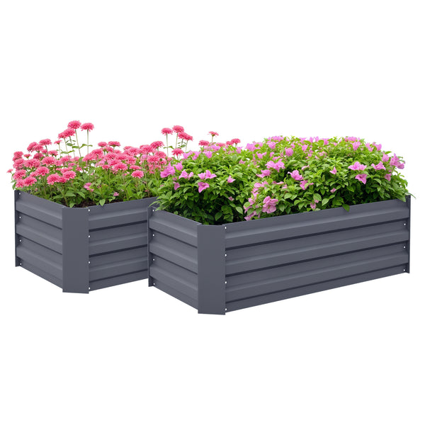 Lot de 2 carré potager de jardin dim. 100L x 50l x 30H cm - tôle d'acier ondulée gris