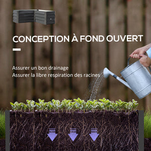 Carré potager de jardin jardinière d'angle en L sans fond - 115 x 115 x 44 cm acier galvanisé gris foncé