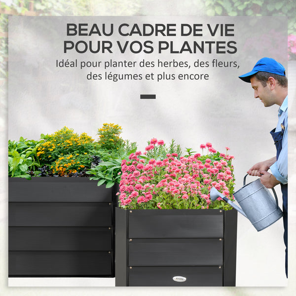 Carré potager de jardin jardinière d'angle en L sans fond - 115 x 115 x 44 cm acier galvanisé gris foncé