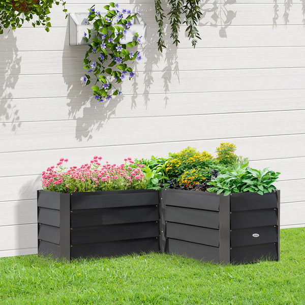 Carré potager de jardin jardinière d'angle en L sans fond - 115 x 115 x 44 cm acier galvanisé gris foncé