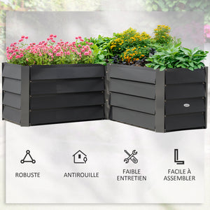 Carré potager de jardin jardinière d'angle en L sans fond - 115 x 115 x 44 cm acier galvanisé gris foncé