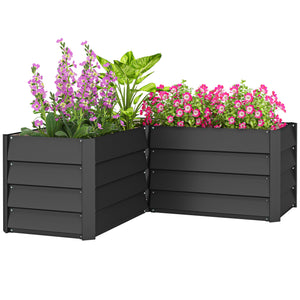 Carré potager de jardin jardinière d'angle en L sans fond - 115 x 115 x 44 cm acier galvanisé gris foncé