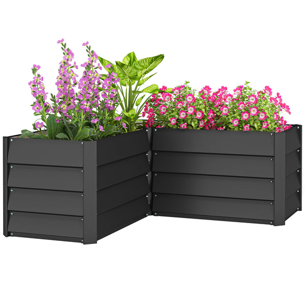 Carré potager de jardin jardinière d'angle en L sans fond - 115 x 115 x 44 cm acier galvanisé gris foncé