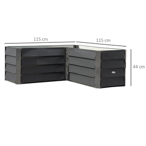 Carré potager de jardin jardinière d'angle en L sans fond - 115 x 115 x 44 cm acier galvanisé gris foncé