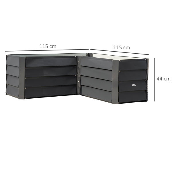 Carré potager de jardin jardinière d'angle en L sans fond - 115 x 115 x 44 cm acier galvanisé gris foncé