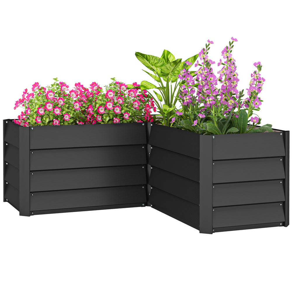 Carré potager de jardin jardinière d'angle en L sans fond - 115 x 115 x 44 cm acier galvanisé gris foncé