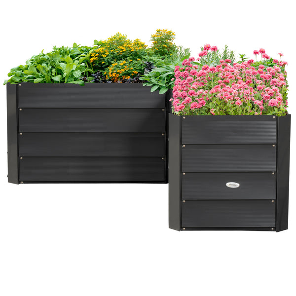 Carré potager de jardin jardinière d'angle en L sans fond - 115 x 115 x 44 cm acier galvanisé gris foncé