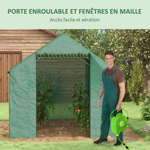 Serre de jardin tunnel 2 x 3m, 6m² avec porte enroulable, 4 fenêtres, - Acier galvanisé PE Haute densité Vert