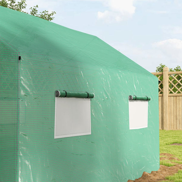 Serre de jardin tunnel 2 x 3m, 6m² avec porte enroulable, 4 fenêtres, - Acier galvanisé PE Haute densité Vert