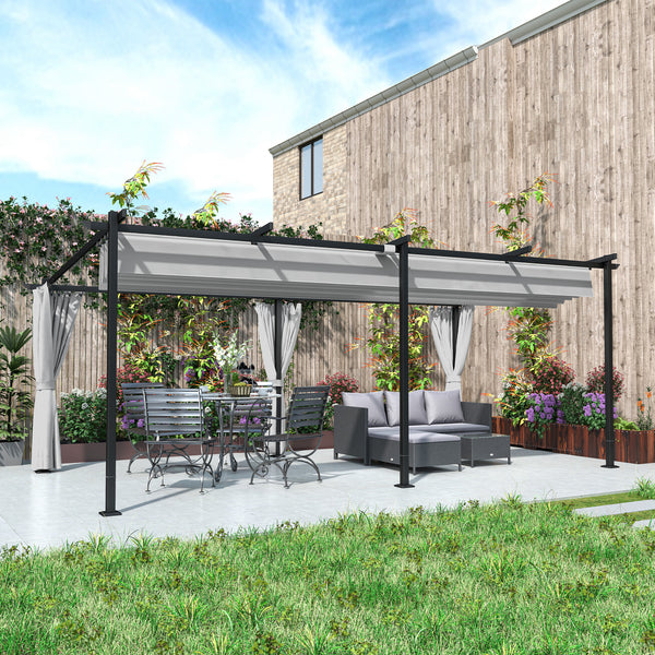 Pergola jardin exterieur 3 x 6 m pergola coulissante rétractable avec parois latérales, tonnelle de jardin, polyester haute densité 180g/m², abri soleil UPF30+, pour terrasse, patio, gris