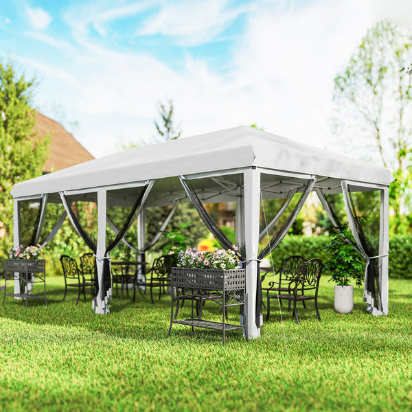 Tonnelle pliante tonnelle de jardin extérieure barnum pliant Pop-up pavillon de terrasse 6 x 3 m Anti-UV moustiquaires amovibles + Sac de Transport Blanc