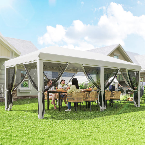Tonnelle pliante tonnelle de jardin extérieure barnum pliant Pop-up pavillon de terrasse 6 x 3 m Anti-UV moustiquaires amovibles + Sac de Transport Blanc