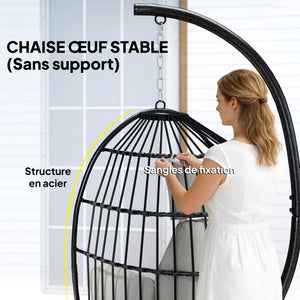 Fauteuil suspendu, fauteuil œuf suspendu, chaise hamac balançoire - panier pliable, coussins rembourrés, porte-gobelet, oreiller, pour intérieur et extérieur, capacité de 120 kg, gris foncé