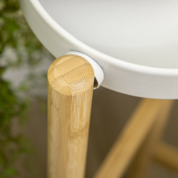 Support pour plantes piédestal étagère à fleurs avec 4 niveaux étagères rondes en bambou et métal pour extérieur intérieur 28 x 28 x 80 cm blanc
