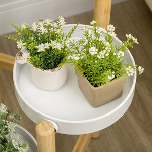Support pour plantes piédestal étagère à fleurs avec 4 niveaux étagères rondes en bambou et métal pour extérieur intérieur 28 x 28 x 80 cm blanc
