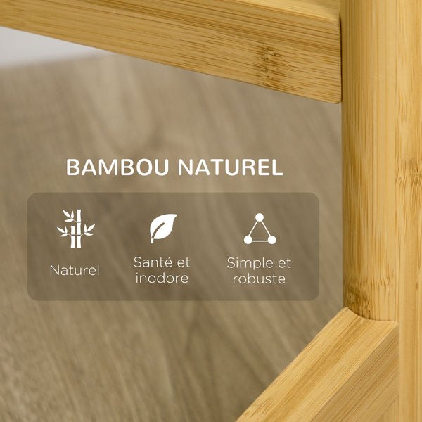 Support pour plantes piédestal étagère à fleurs avec 4 niveaux étagères rondes en bambou et métal pour extérieur intérieur 28 x 28 x 80 cm blanc