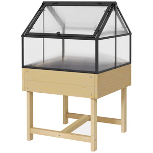 Mini Serre sur Pieds - jardinière surélevée - dim.  60L x 57l x 103H cm - double toit ouvrable Panneaux de Polycarbonate, acier, Bois Sapin traité
