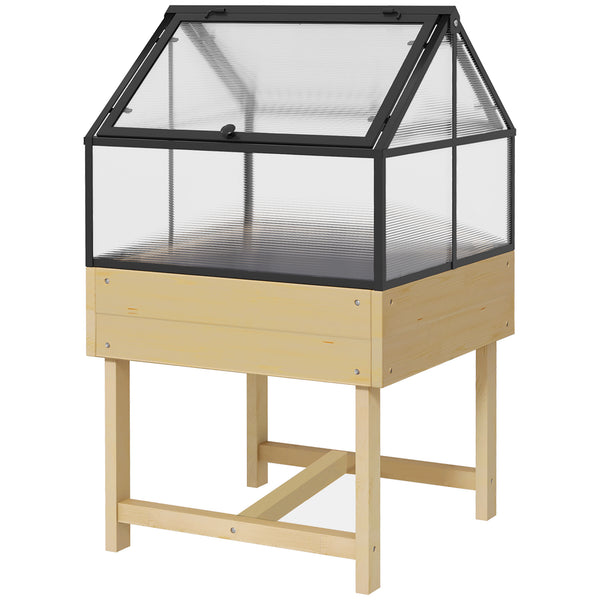 Mini Serre sur Pieds - jardinière surélevée - dim.  60L x 57l x 103H cm - double toit ouvrable Panneaux de Polycarbonate, acier, Bois Sapin traité