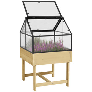 Mini Serre sur Pieds - jardinière surélevée - dim.  60L x 57l x 103H cm - double toit ouvrable Panneaux de Polycarbonate, acier, Bois Sapin traité
