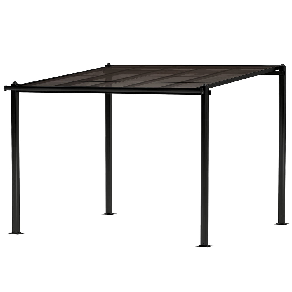 Pergola jardin extérieur en aluminium 3 x 3 m pergola adossée avec toit en polycarbonate imperméable, système de drainage, tonnelle de jardin abri soleil UPF30+ pour terrasse patio cour, gris