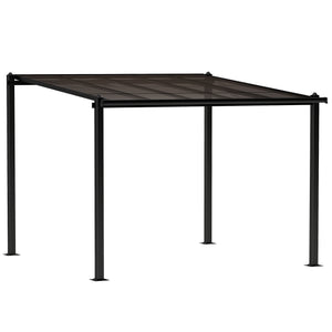 Pergola jardin extérieur en aluminium 3 x 3 m pergola adossée avec toit en polycarbonate imperméable, système de drainage, tonnelle de jardin abri soleil UPF30+ pour terrasse patio cour, gris