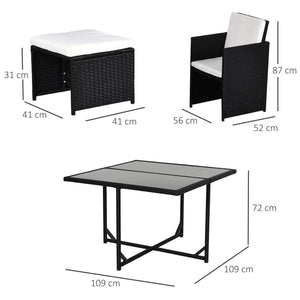 Ensemble Salon de Jardin encastrable 8 Personnes 9 pièces résine tressée 4 Fils Imitation rotin Noir Coussins déhoussables crème