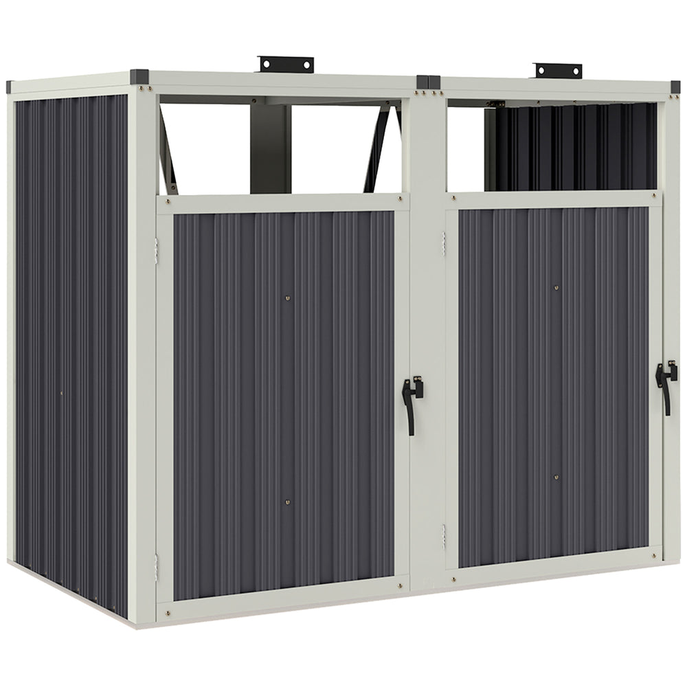 Abri pour 2 poubelles 240L, cache poubelle extérieur, portes avec poignées, couvercles relevables à 180°, acier galvanisé, 146 x 81 x 122 cm, gris foncé