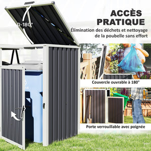 Abri pour 2 poubelles 240L, cache poubelle extérieur, portes avec poignées, couvercles relevables à 180°, acier galvanisé, 146 x 81 x 122 cm, gris foncé
