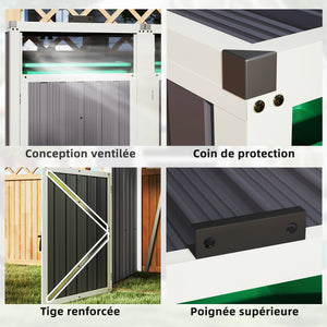 Abri pour 2 poubelles 240L, cache poubelle extérieur, portes avec poignées, couvercles relevables à 180°, acier galvanisé, 146 x 81 x 122 cm, gris foncé