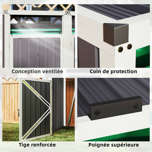 Abri pour 2 poubelles 240L, cache poubelle extérieur, portes avec poignées, couvercles relevables à 180°, acier galvanisé, 146 x 81 x 122 cm, gris foncé