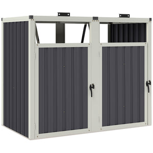 Abri pour 2 poubelles 240L, cache poubelle extérieur, portes avec poignées, couvercles relevables à 180°, acier galvanisé, 146 x 81 x 122 cm, gris foncé