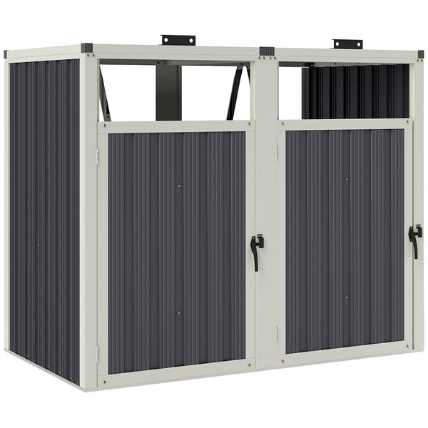 Abri pour 2 poubelles 240L, cache poubelle extérieur, portes avec poignées, couvercles relevables à 180°, acier galvanisé, 146 x 81 x 122 cm, gris foncé