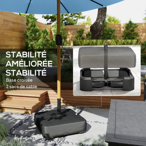 Parasol de jardin double 5 x 3 m, parasol de jardin extérieur avec base incluse, manivelle, polyester 180g/m², protection UV, pour patio, terrasse, bleu