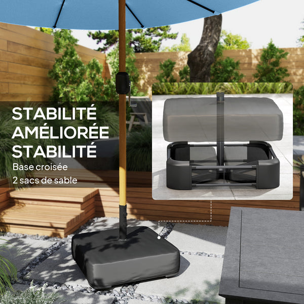 Parasol de jardin double 5 x 3 m, parasol de jardin extérieur avec base incluse, manivelle, polyester 180g/m², protection UV, pour patio, terrasse, bleu