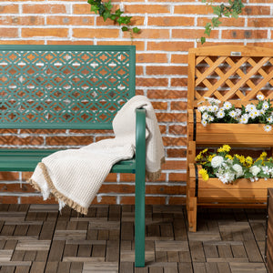 Banc de jardin, banc extérieur jardin en acier, avec dossier à motif floral, accoudoirs, pour 2 personnes, pour jardin, balcon, charge max. 240 kg, vert foncé