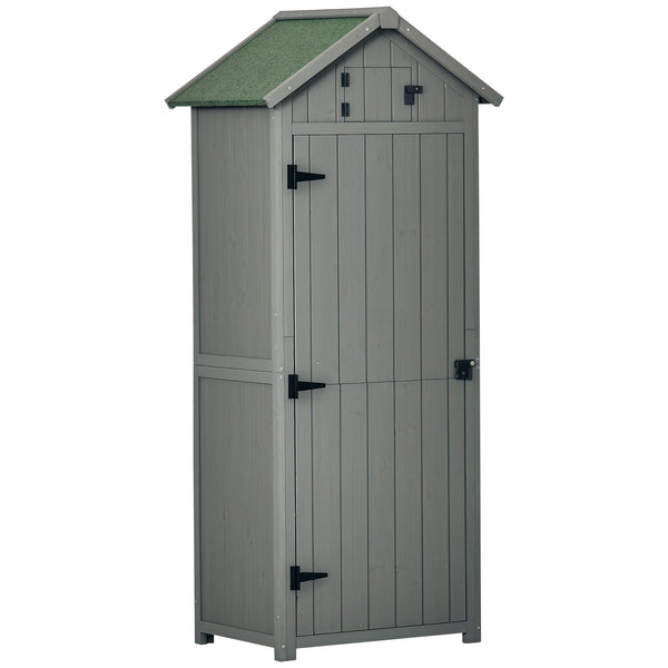 Armoire de jardin extérieur abri de jardin en bois abri pour outils 3 étagères 2 Portes loquets Toit Pente bitumé rangement et stockage extérieurs 77 x 54 x 179 cm Sapin traité Gris