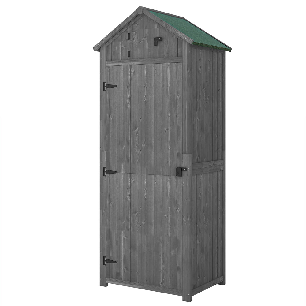 Armoire de jardin extérieur abri de jardin en bois abri pour outils 3 étagères 2 Portes loquets Toit Pente bitumé rangement et stockage extérieurs 77 x 54 x 179 cm Sapin traité Gris