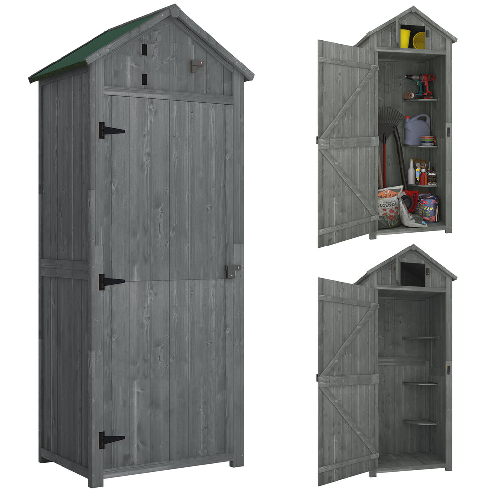 Armoire de jardin extérieur abri de jardin en bois abri pour outils 3 étagères 2 Portes loquets Toit Pente bitumé rangement et stockage extérieurs 77 x 54 x 179 cm Sapin traité Gris