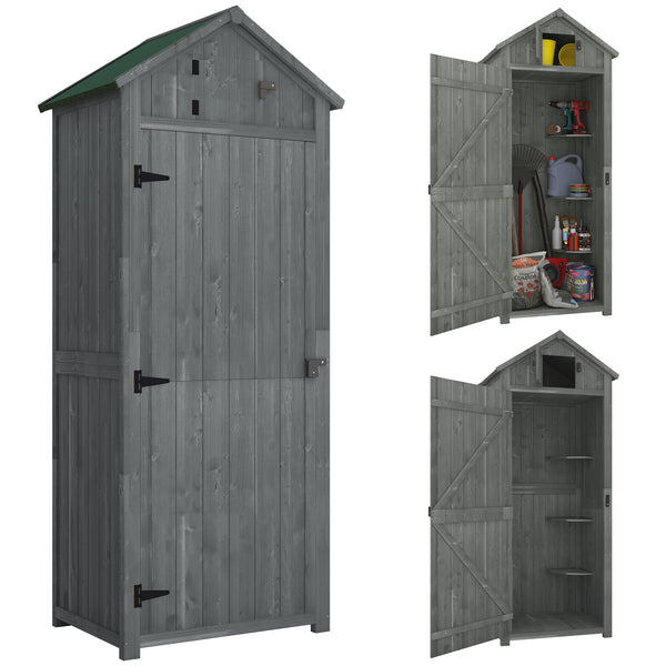 Armoire de jardin extérieur abri de jardin en bois abri pour outils 3 étagères 2 Portes loquets Toit Pente bitumé rangement et stockage extérieurs 77 x 54 x 179 cm Sapin traité Gris