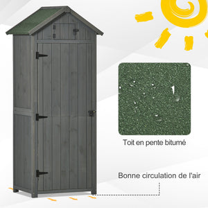 Armoire de jardin extérieur abri de jardin en bois abri pour outils 3 étagères 2 Portes loquets Toit Pente bitumé rangement et stockage extérieurs 77 x 54 x 179 cm Sapin traité Gris