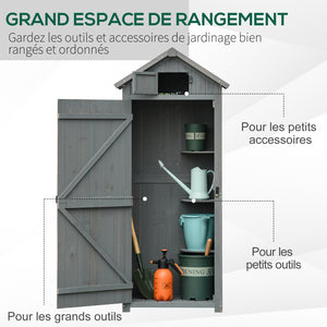 Armoire de jardin extérieur abri de jardin en bois abri pour outils 3 étagères 2 Portes loquets Toit Pente bitumé rangement et stockage extérieurs 77 x 54 x 179 cm Sapin traité Gris