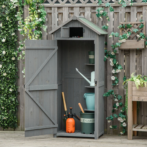 Armoire de jardin extérieur abri de jardin en bois abri pour outils 3 étagères 2 Portes loquets Toit Pente bitumé rangement et stockage extérieurs 77 x 54 x 179 cm Sapin traité Gris